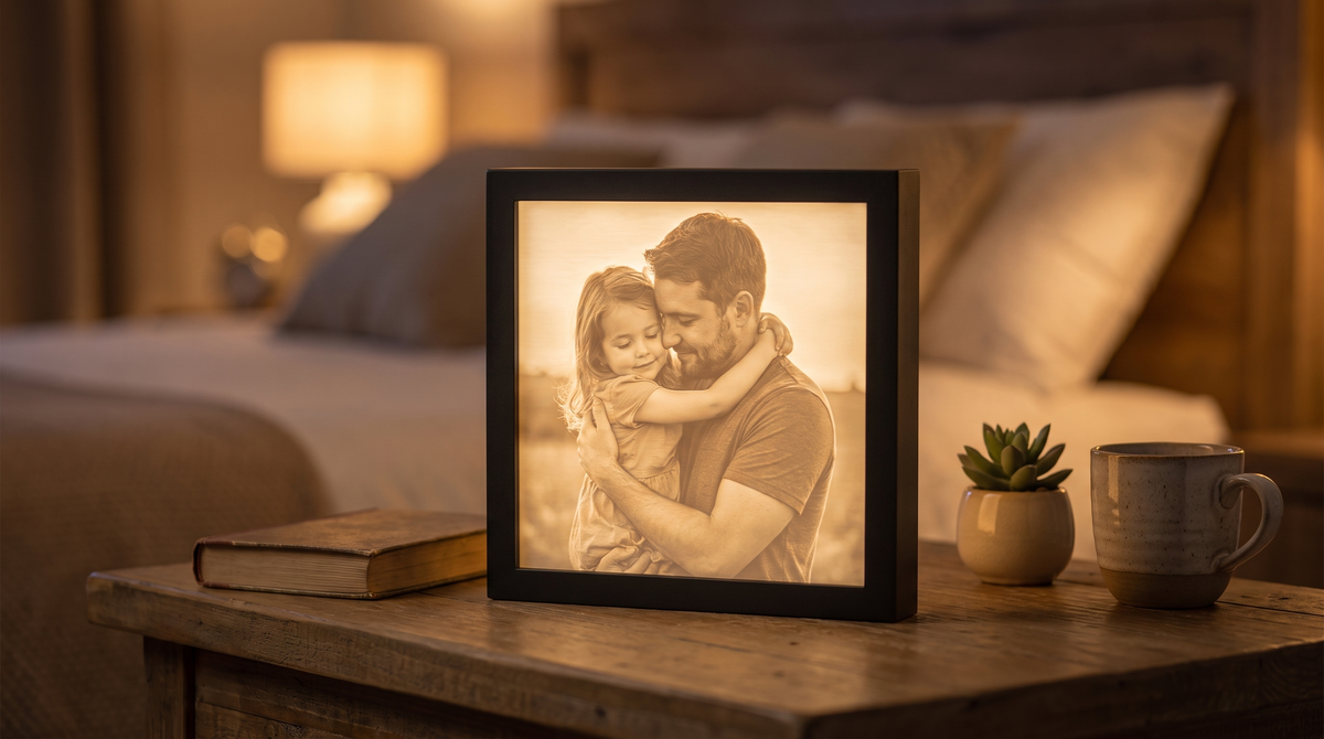 Cadre lithophane Diciry allumé, chambre le soir