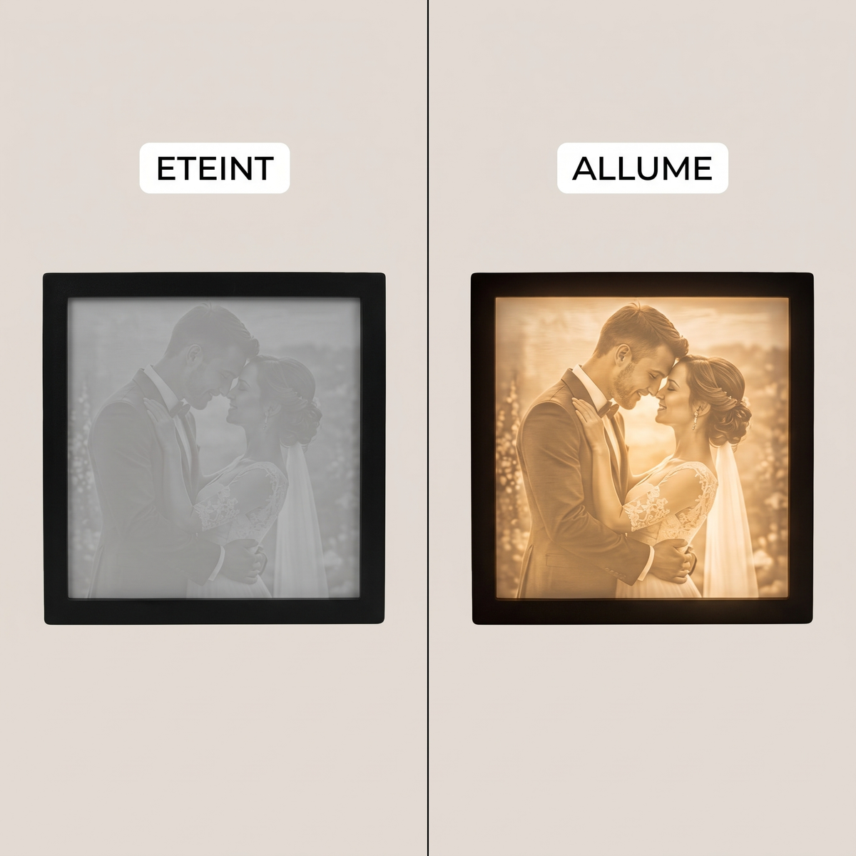 Image 3 - Cadre lithophanie Diciry éteint versus allumé